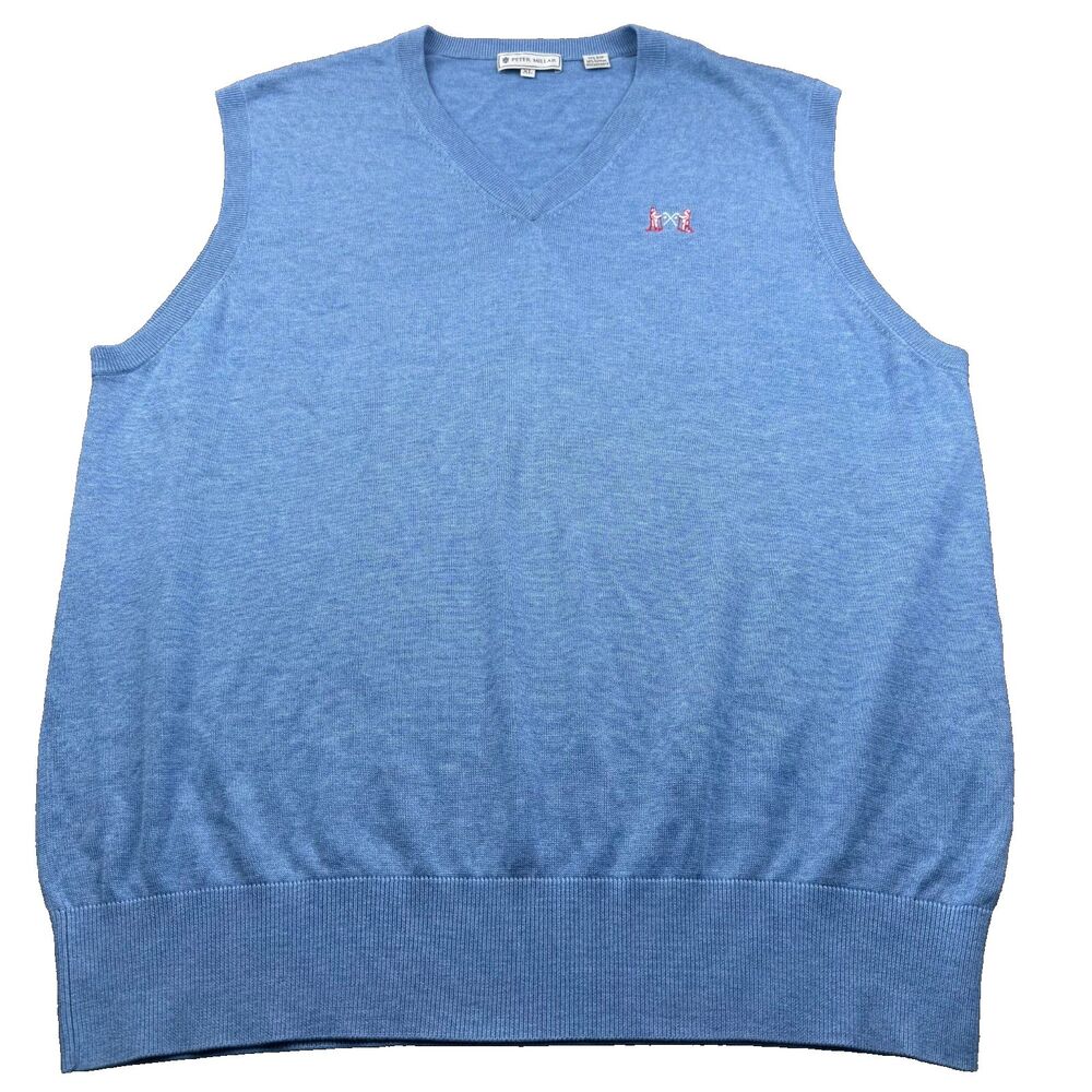Peter Millar Sweater Vest Silk/Cotton/Cashmere V-Neck Men's Xl Blue NGLA Logo